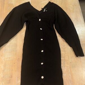 Express Black Long Sleeve Dress with Button Detail